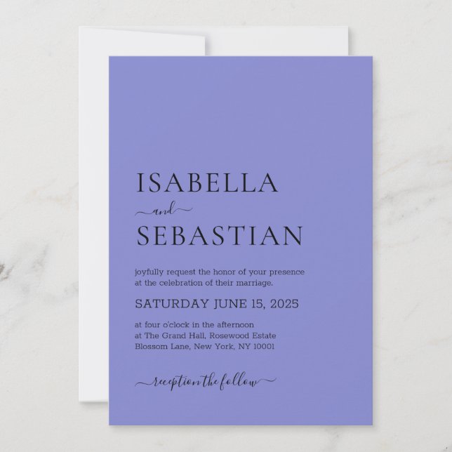 Invitation Mariage Minimaliste Violet Bleu Ardoise Clair (Devant)