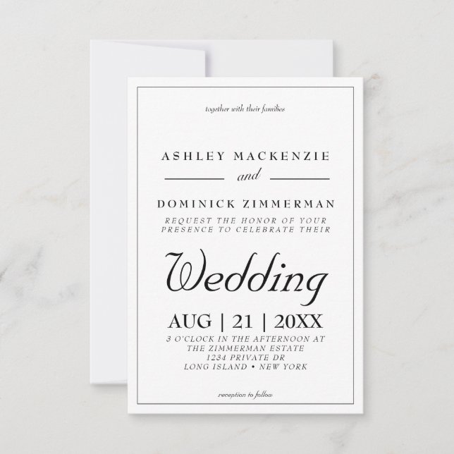 Invitation Mariage minimum simple formel (Devant)
