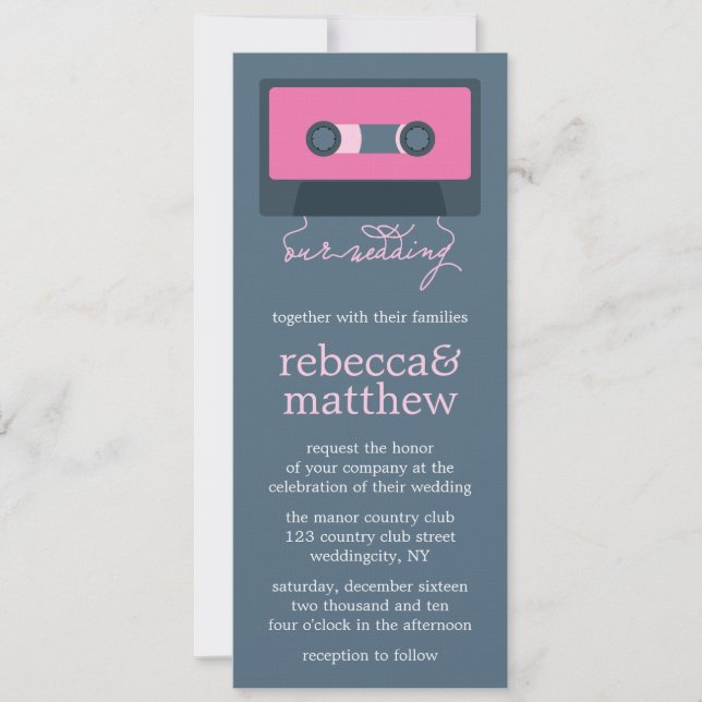 Invitation Mariage Mixtape bleu et rose (Devant)