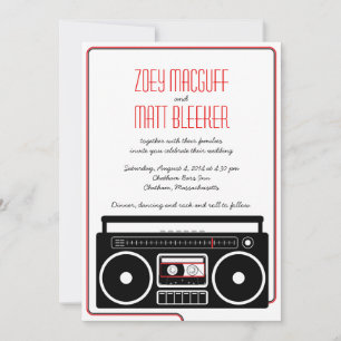 Invitation Mariage Mixtape Indie Boombox Rétro (BW / Red)