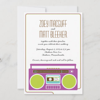 Invitation Mariage Mixtape Indie de Boombox Rétro (violet/cha