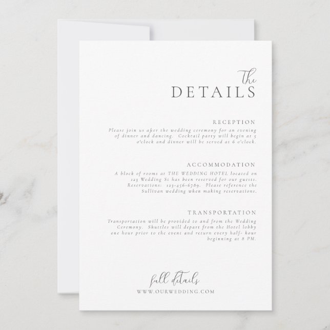 Invitation Mariage Modern Minimal Light et Airy Details Card (Devant)