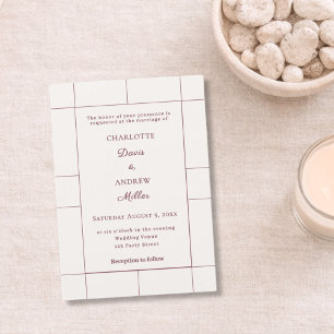 Invitation Mariage moderne à carreaux d'ivoire de Bourgogne 