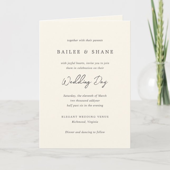 Invitation Mariage moderne à la crème simple (Devant)