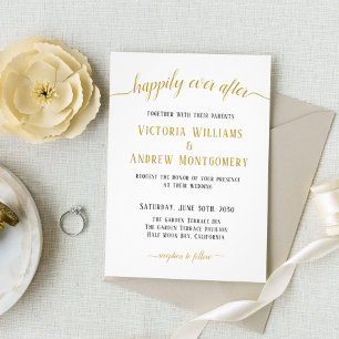 Invitation Mariage Moderne à l'encre dorée Happily Ever After