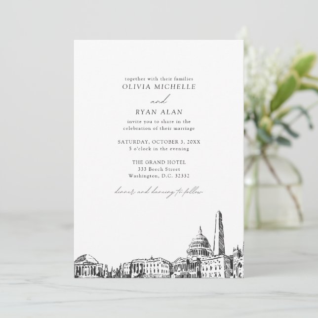 Invitation Mariage moderne à Washington DC avec vue sur la vi (Debout devant)