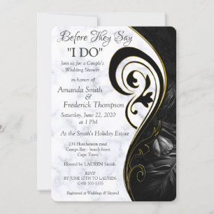 Invitation Mariage Moderne Abstrait Marbre Blanc Douche Noir