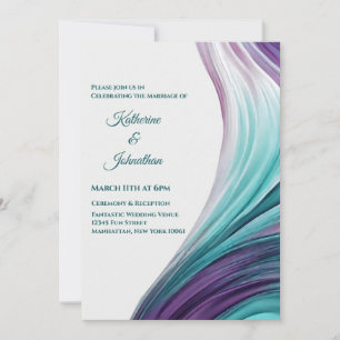Invitation Mariage moderne - Abstrait-pourpre et Turquoise-