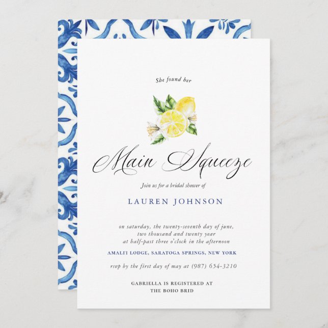 Invitation Mariage moderne aquarelle Citron Main Squeeze (Devant / Derrière)