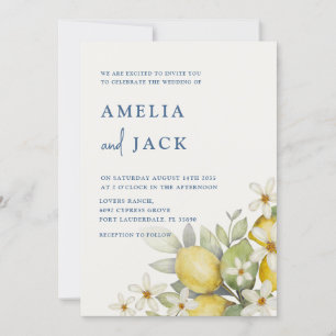 Invitation Mariage moderne aquarelle citrons et fleurs