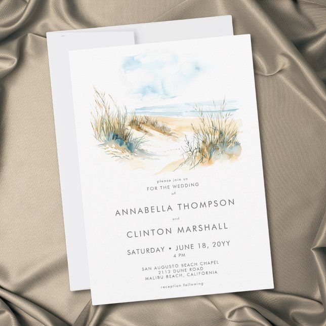Invitation Mariage moderne aquarelle de plage côtière (Coastal On the Beach Modern Watercolor Wedding Invitation)