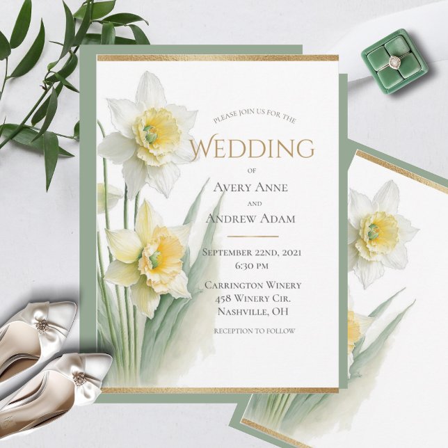 Invitation Mariage Moderne Aquarelle Fleurs de Narcisses Flor (Créateur téléchargé)