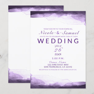 Invitation Mariage Moderne Aquarelle Prune Pourpre Améthyste