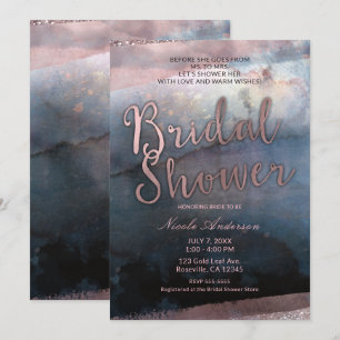 Invitation Mariage moderne aquarelle rose gold et bleu