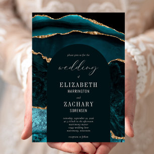 Invitation Mariage Moderne Arch Teal Or Agate
