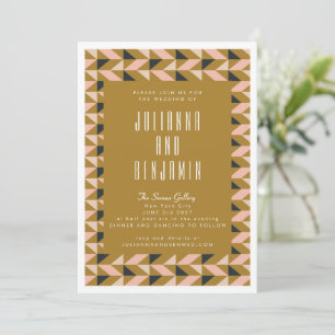 Invitation Mariage moderne Art déco Noir Blush Gold