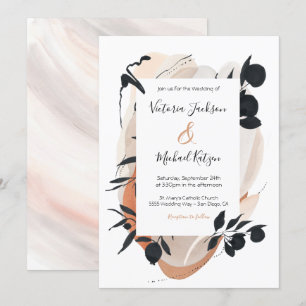Invitation Mariage moderne asiatique neutre en encre et aquar