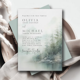 Invitation Mariage Moderne au Lac de Montagne Rustique et Pin