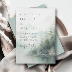 Invitation Mariage Moderne au Lac de Montagne Rustique et Pin