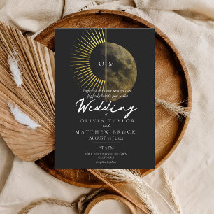 Invitation Mariage Moderne au Soleil et à la Lune Célestes