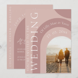 Invitation Mariage Moderne avec Arche en Rose Poussiéreuse Ph