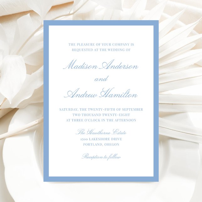 Invitation Mariage Moderne avec Bordure Bleue (Créateur téléchargé)