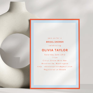 Invitation Mariage moderne avec bordure orange kaki et bleu