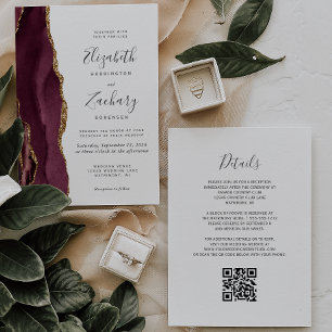 Invitation Mariage moderne avec code QR en agate dorée Bourgo
