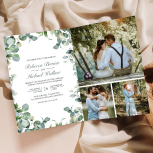 Invitation Mariage moderne avec code QR et collage de photos 