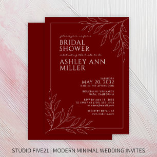 Invitation Mariage Moderne avec Feuillage Rouge en Contour po