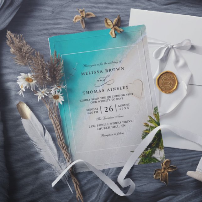 Invitation Mariage Moderne avec Monogramme et Code QR de Plag (Créateur téléchargé)