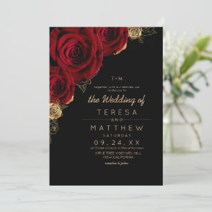 Invitation Mariage Moderne avec Roses Noires et Bourguignonne