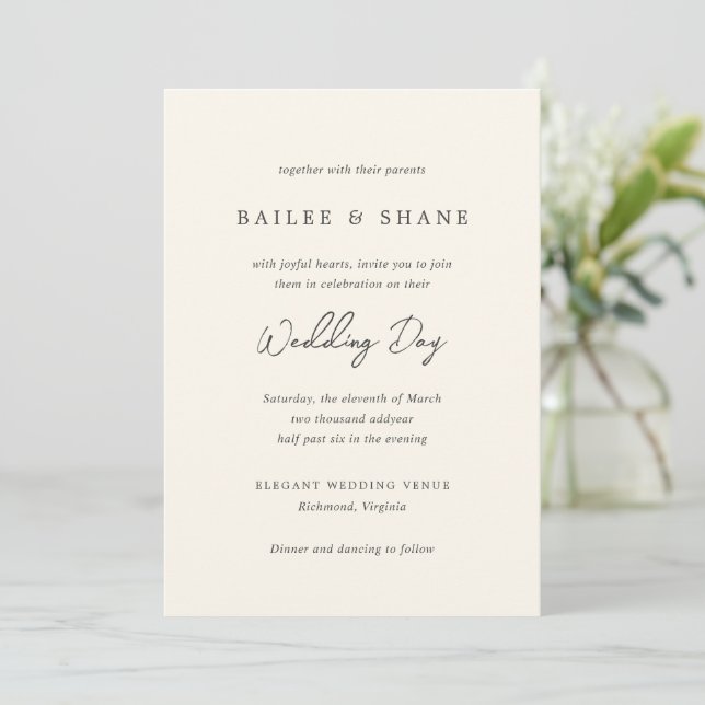 Invitation Mariage moderne Bailee Cream (Debout devant)