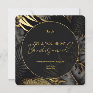 Invitation Mariage moderne Black Gold Tropical Bridesmaid