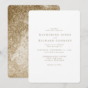 Invitation Mariage Moderne Blanc Et Or Arrondi Glamour