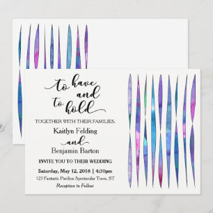 Invitation Mariage moderne blanc violet, rose, bleu aquarelle