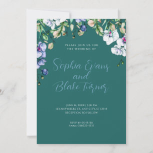 Invitation Mariage moderne bleu, blanc et vert Floral vert