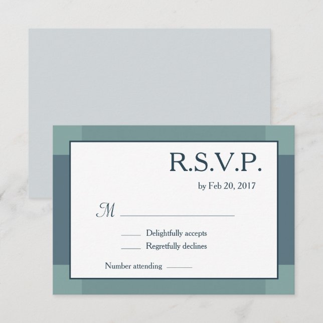 Invitation Mariage moderne bleu marine foncé bleu turquoise R (Devant / Derrière)