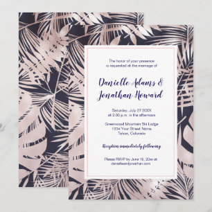 Invitation Mariage Moderne Bleu Nuit avec Superposition de Fe
