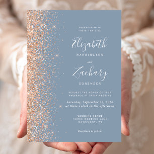 Invitation Mariage Moderne Bleu Poussiéreux avec Bordure Pail