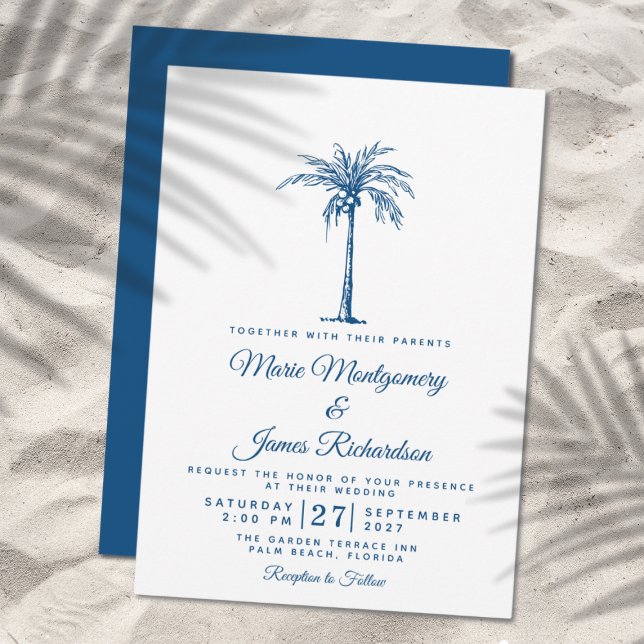 Invitation Mariage moderne Blue Palm Plage tropicale (Créateur téléchargé)