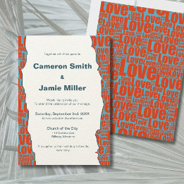 Invitation Mariage moderne Blue Red Love Bordure Ecru
