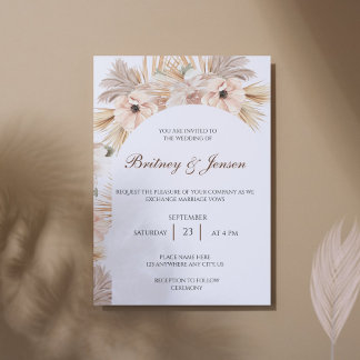 Invitation Mariage Moderne Bohème avec Arche d'Herbe de Pampa