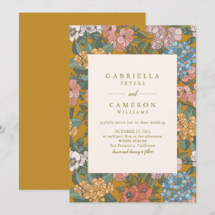 Invitation Mariage Moderne Bohème Floral Jaune Moutarde