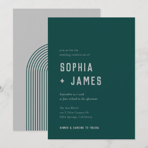 Invitation Mariage moderne Boho Arch Green Grey Typographie