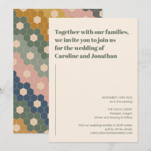Invitation Mariage moderne Boho géométrique bleu vert rose