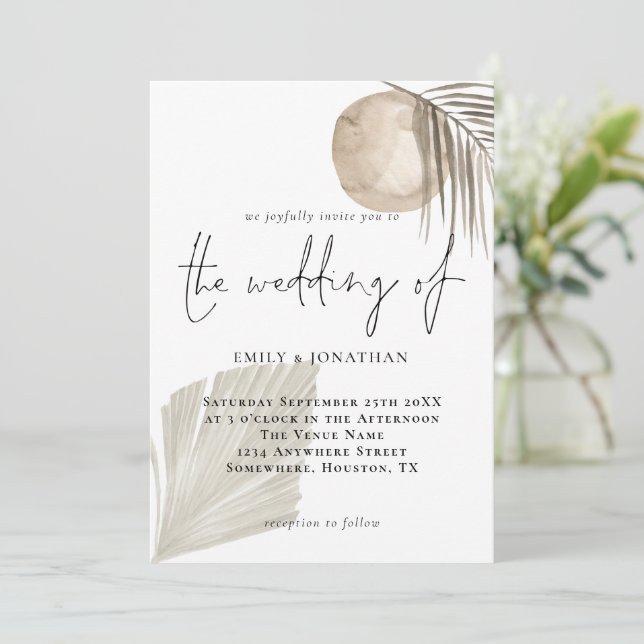 Invitation Mariage moderne Boho Pampas Grass Beige (Debout devant)