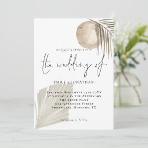 Invitation Mariage moderne Boho Pampas Grass Beige