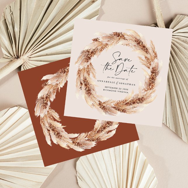 Invitation Mariage moderne boho terracotta herbe de pampa (Créateur téléchargé)