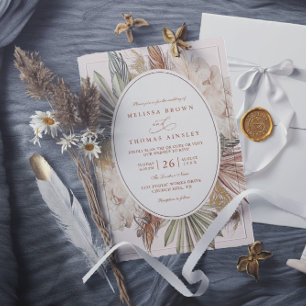 Invitation mariage moderne boho verdure herbe de pampa code q